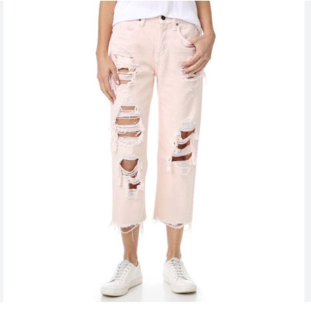 alexander wang RIVAL GRINO boyfriend cut destroyed white jeans , 24.  NH011